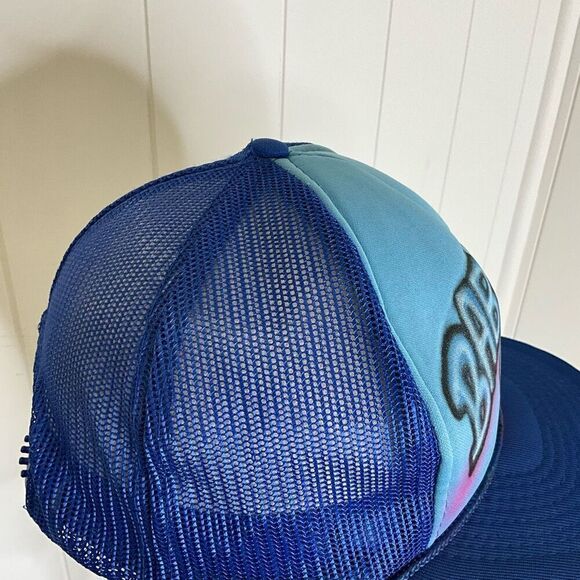 Vintage 80s Hanes Baby Blue Spray Paint Mesh Snapback Hat Cap - Picture 4 of 9